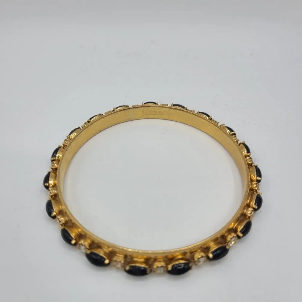 J Crew Black Resin and Clear Crystal Gold Tone Bangle NWOT!